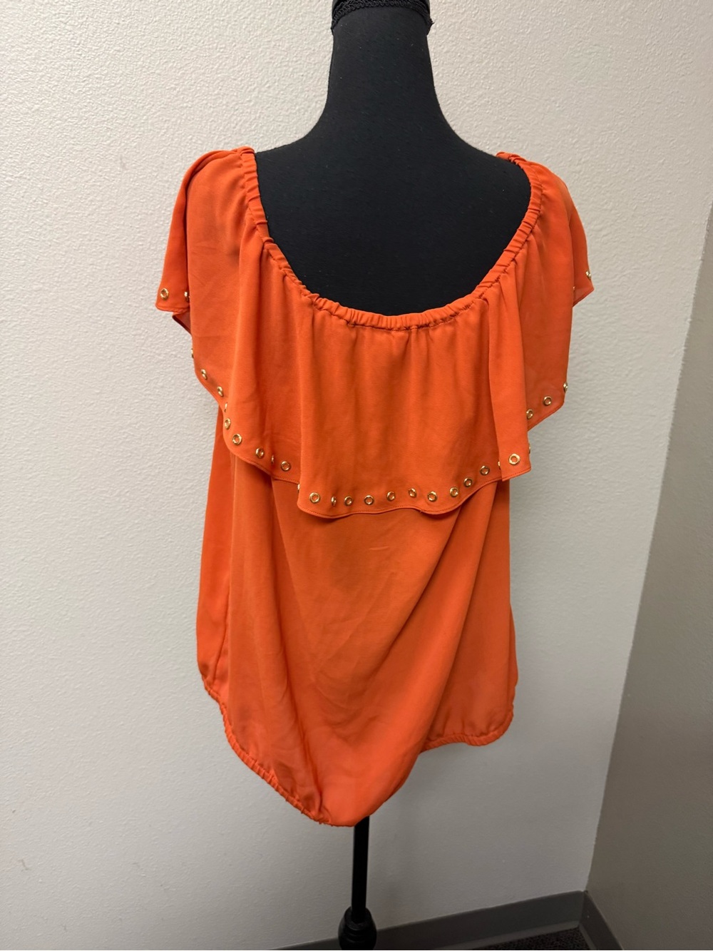 Michael Kors Orange Studded Ruffle Blouse XL Flowy Resort Chic Top - Picture 6 of 12